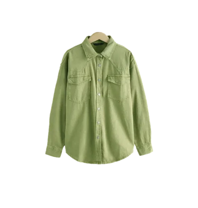 Mid Green Oversized Denim Shirts