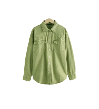 Mid Green Oversized Denim Shirts