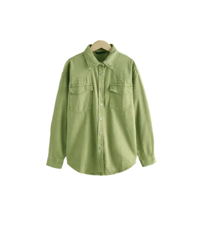 Mid Green Oversized Denim Shirts
