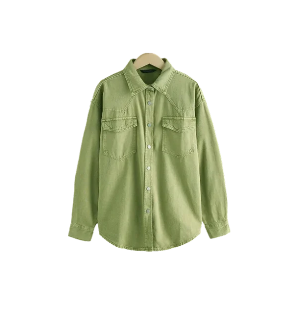 Mid Green Oversized Denim Shirts