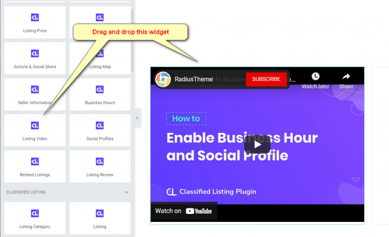 Listing Video Widget – All Classified Listing Addons