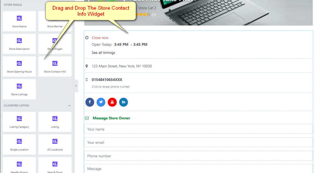 Store Contact Info Widget – All Classified Listing Addons