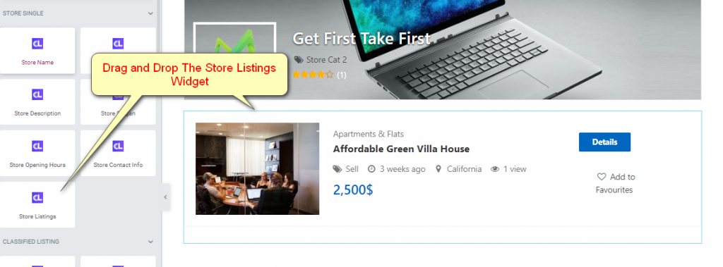Store Listings Widget – All Classified Listing Addons