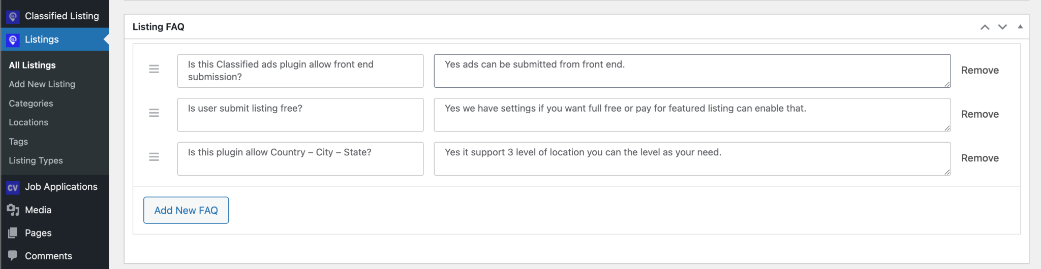 Add And View FAQ – All Classified Listing Addons