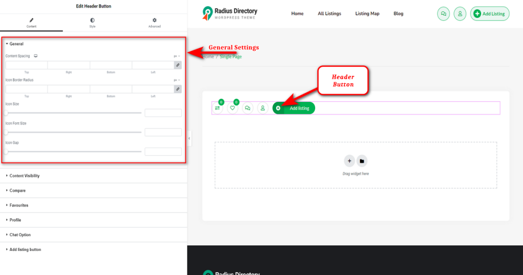 Header Button – All Classified Listing Addons