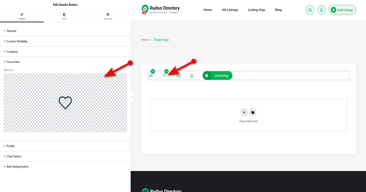 Favorites setting of Header Button