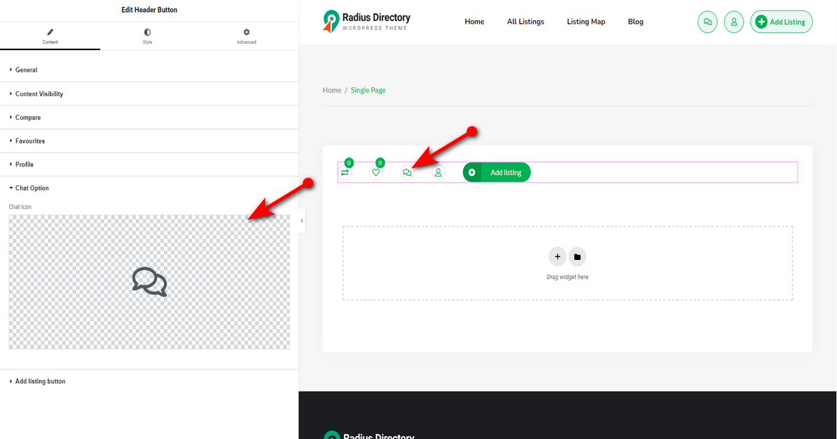 Chat icon setting of Header Button