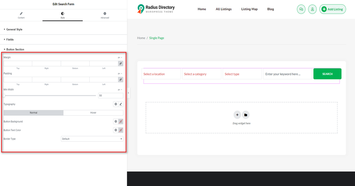 button section of Search Form