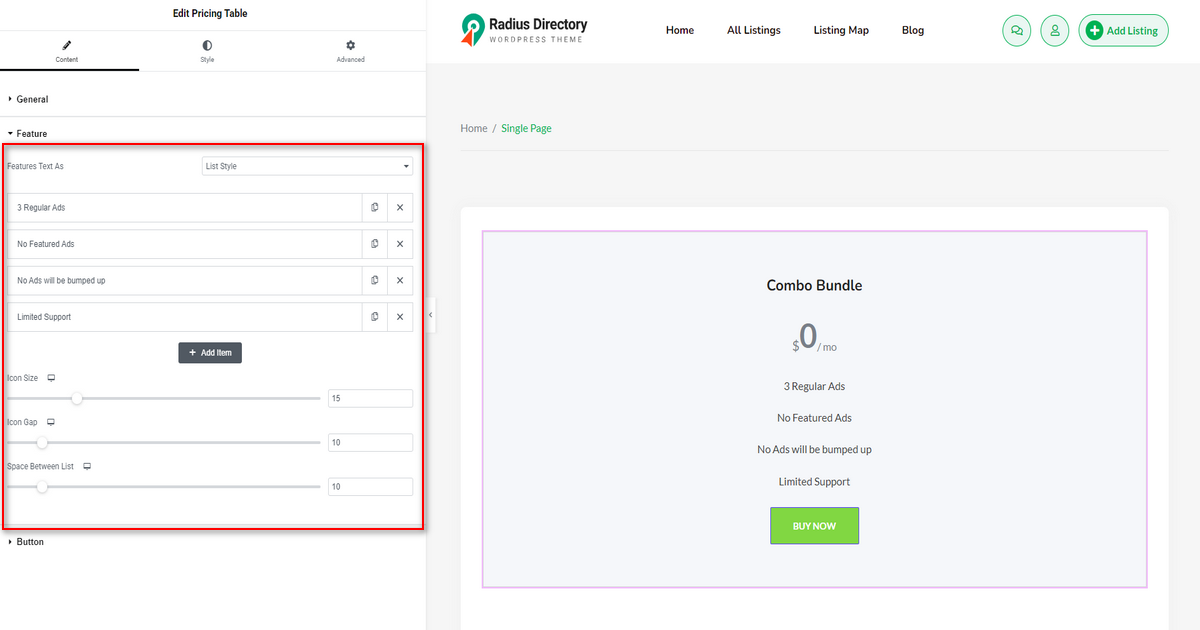 Pricing Table – All Classified Listing Addons