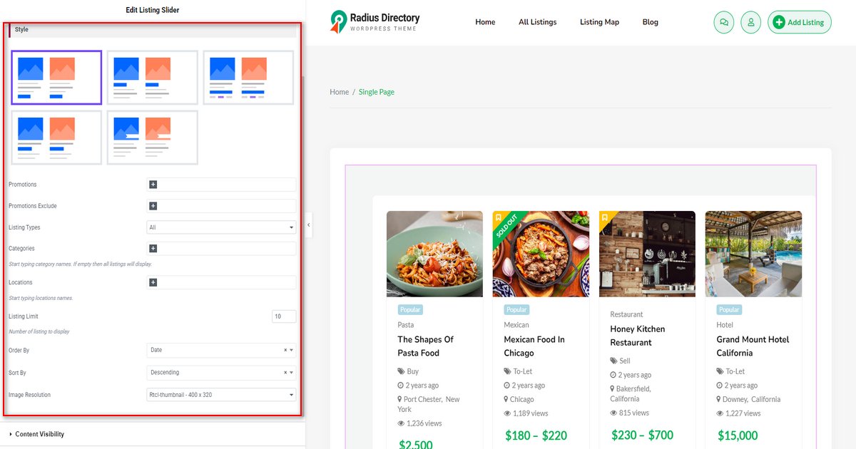 Listing Types Listing Slider – All Classified Listing Addons