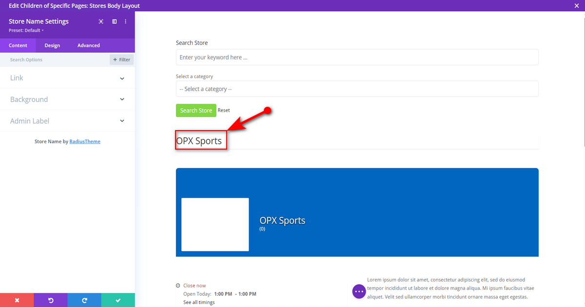 Screenshot of Store Name