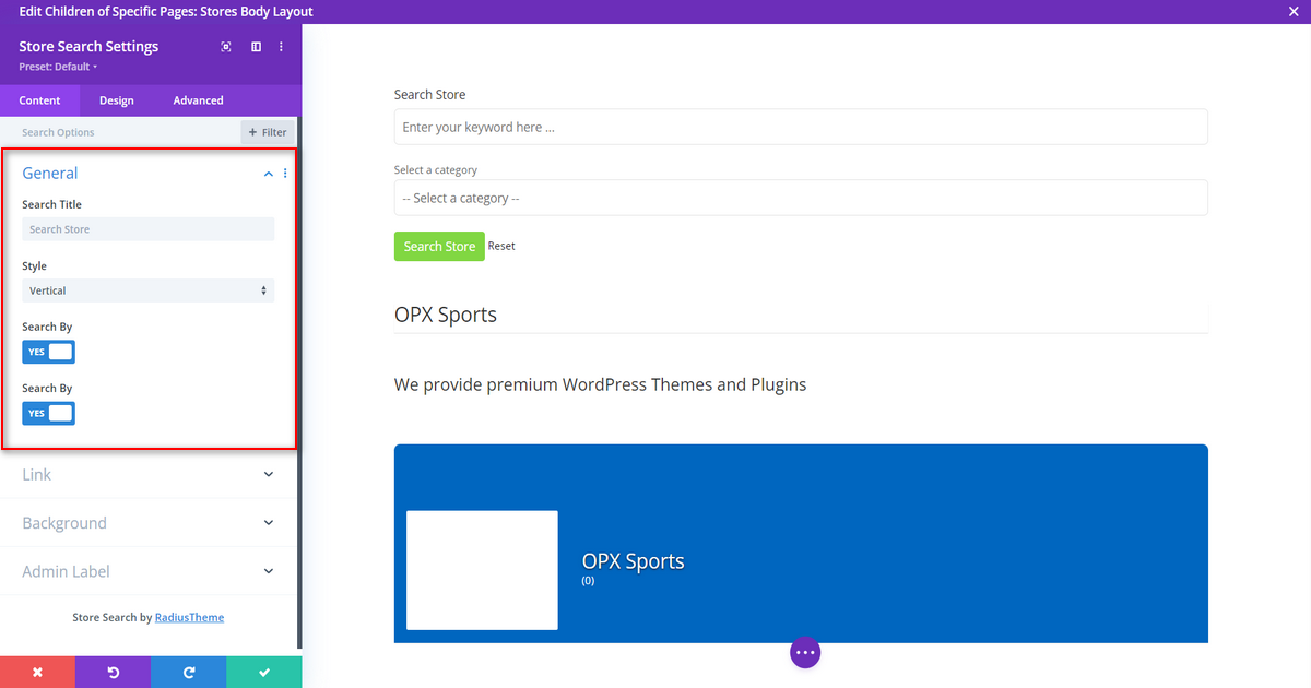 General setting of Store Search