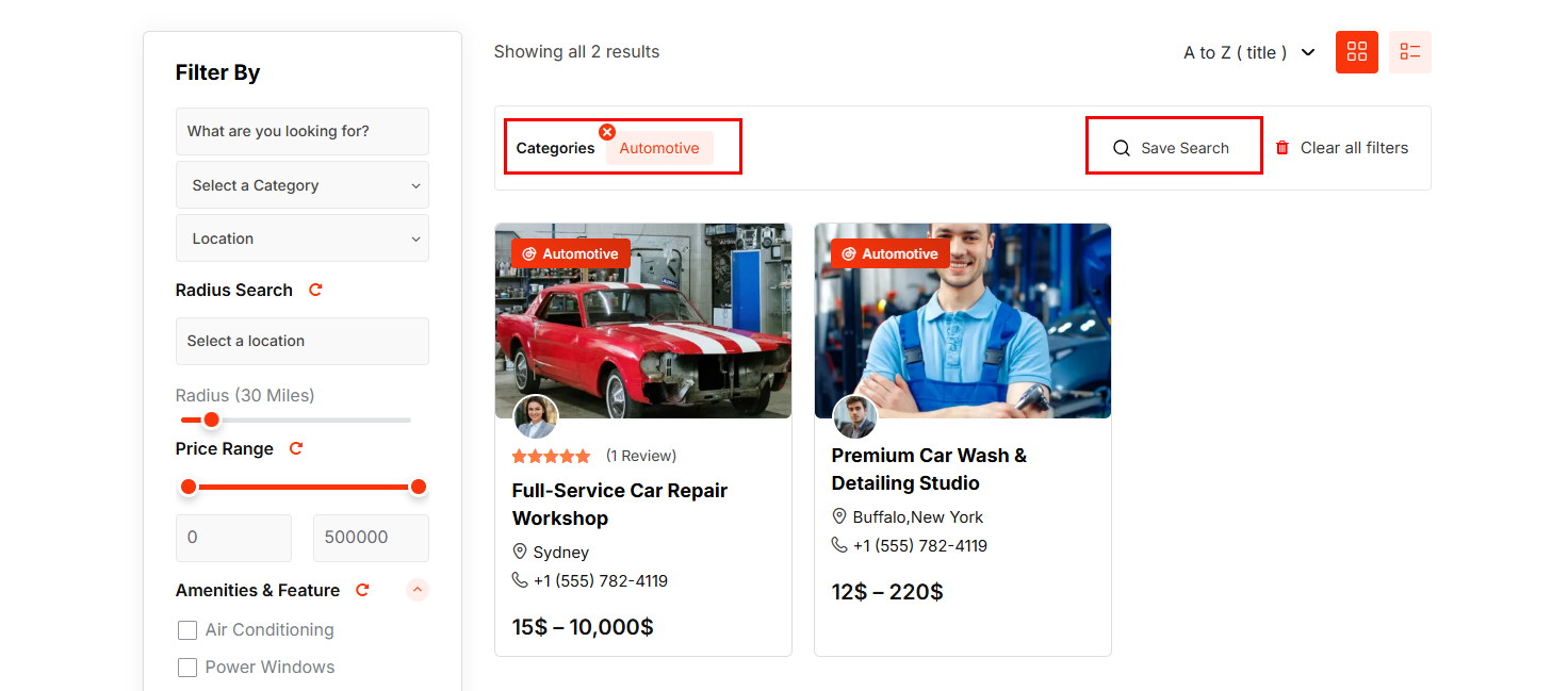 Save Search Option