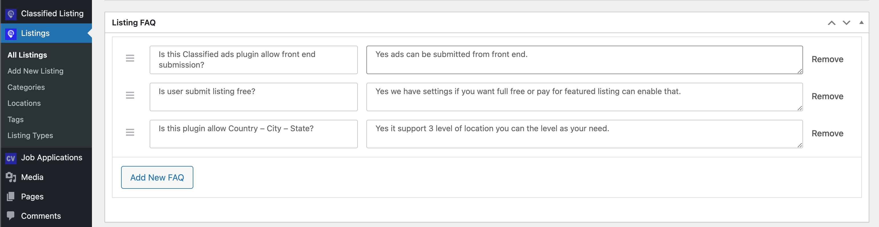 Add And View FAQ – All Classified Listing Addons
