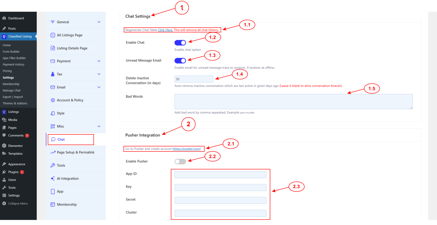Chat Settings Pro - Classified Listing Main Documentation