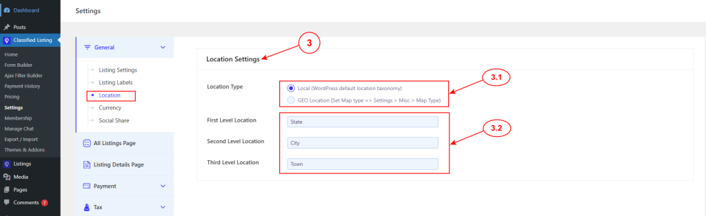 General Settings - Classified Listing Main Documentation