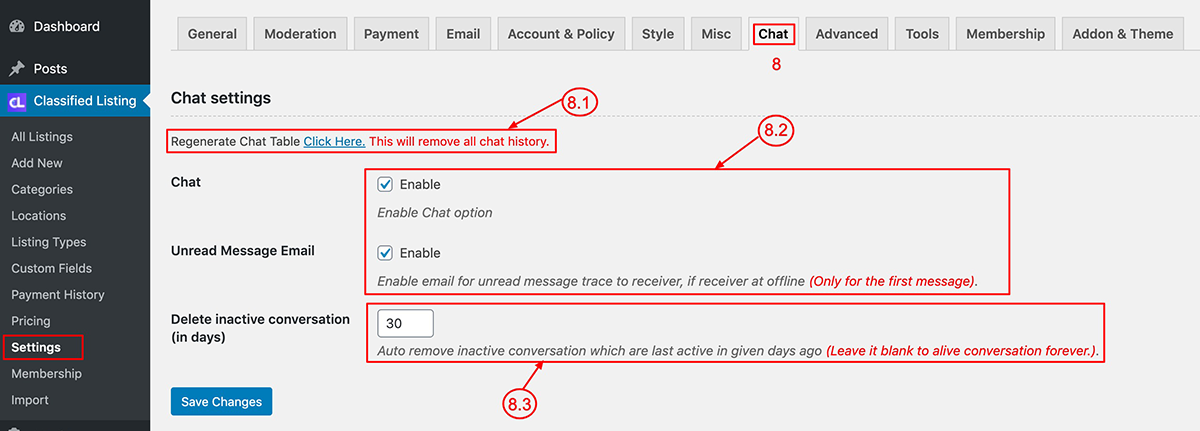 Enable Chat - Classified Listing Main Documentation