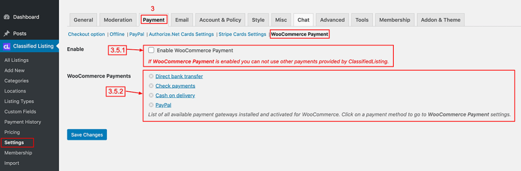 Enable WooCommerce Payment - Classified Listing Main Documentation