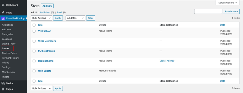 Stores [store addon] - Classified Listing Main Documentation