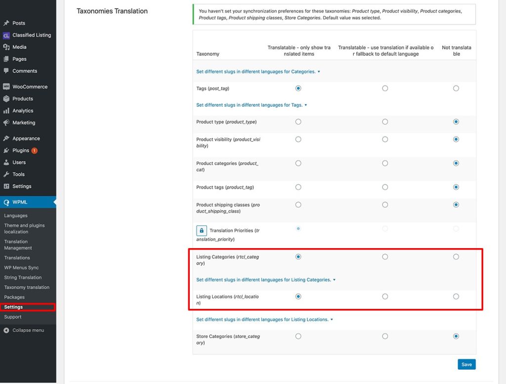 WPML Settings - Classified Listing Main Documentation