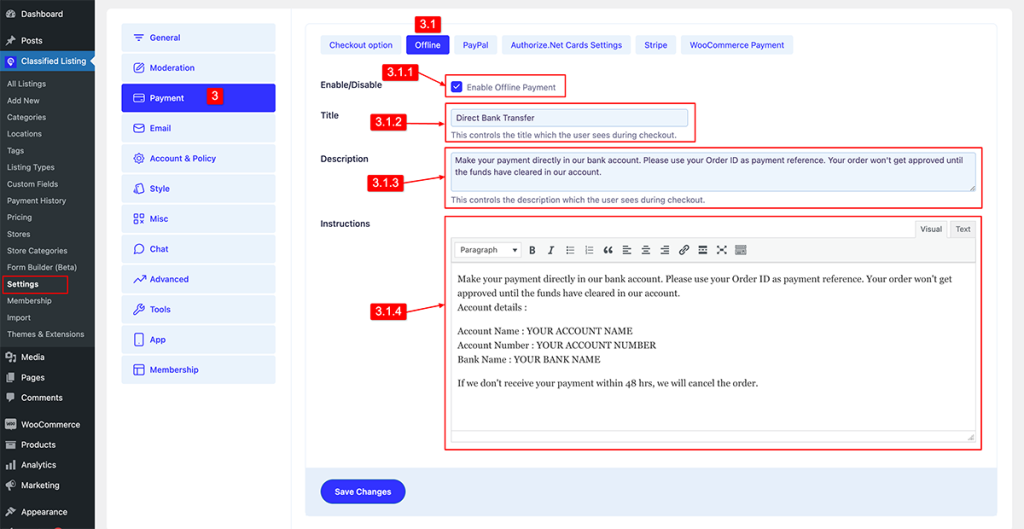 Offline Payment - Classified Listing Main Documentation