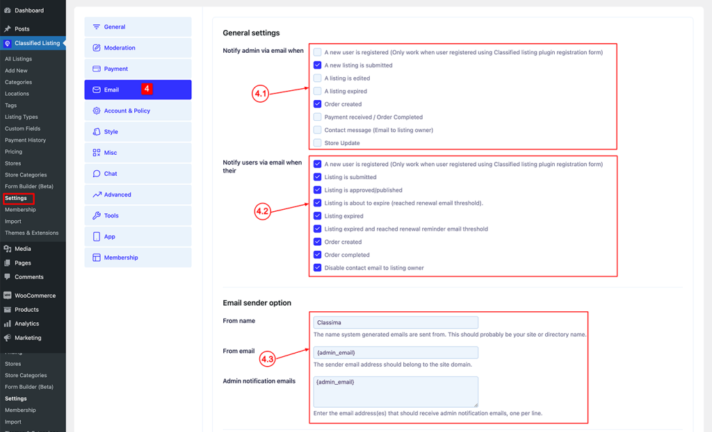 General Settings - Classified Listing Main Documentation