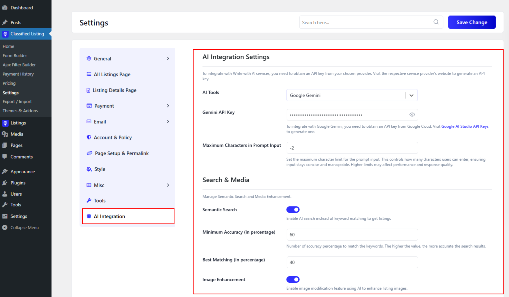 AI Integration Settings