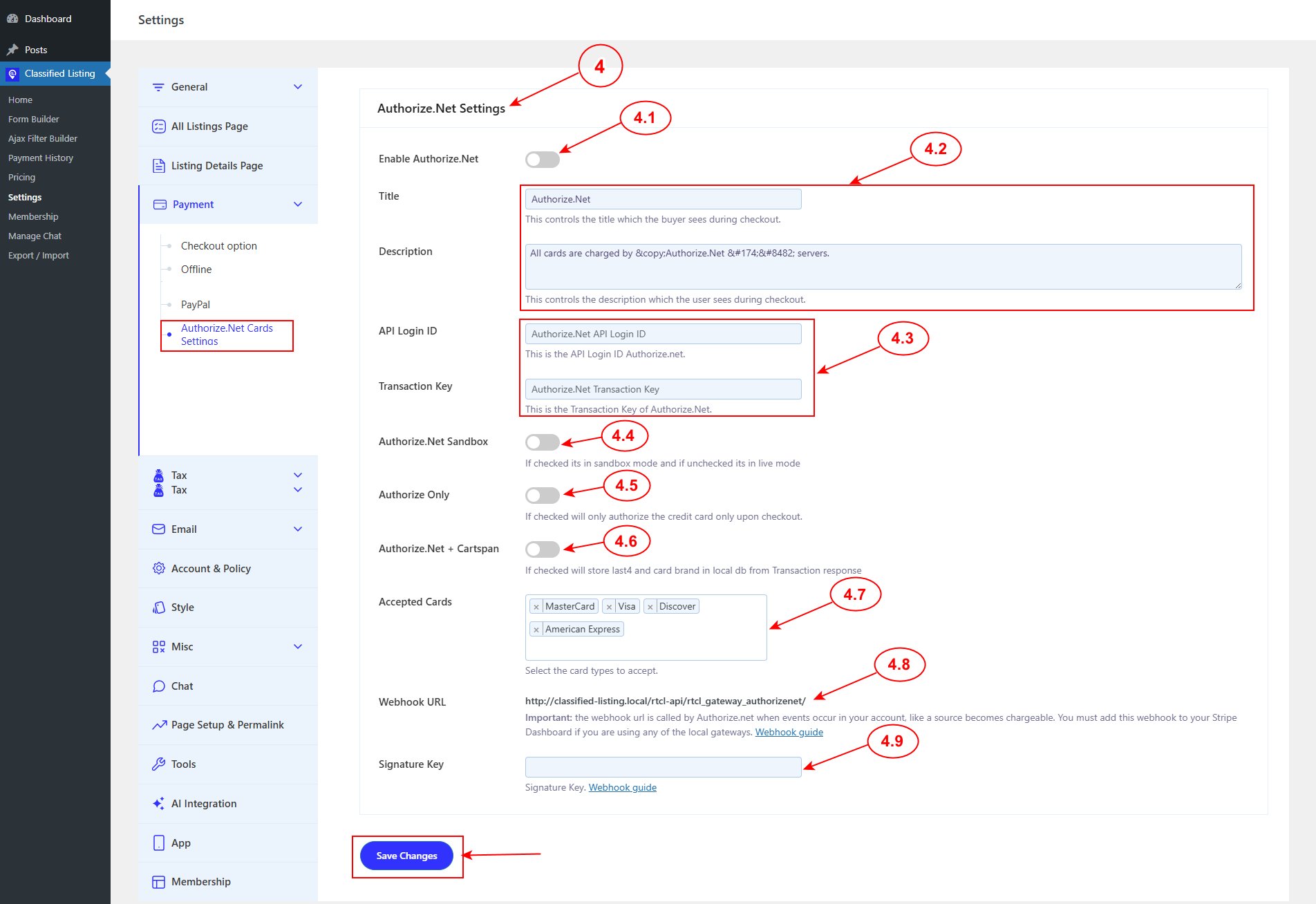 Authorize.Net Settings