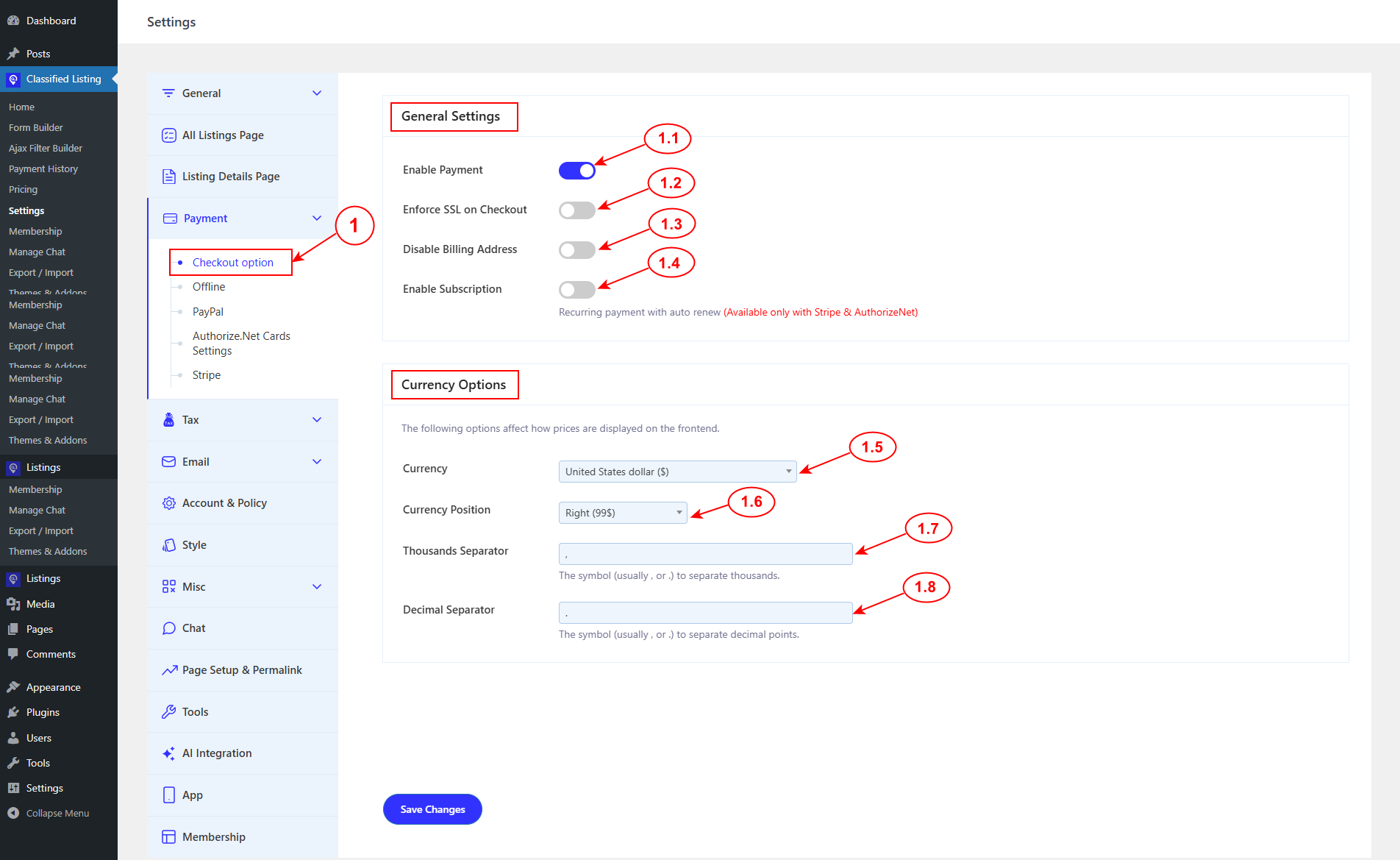 Checkout Option Settings