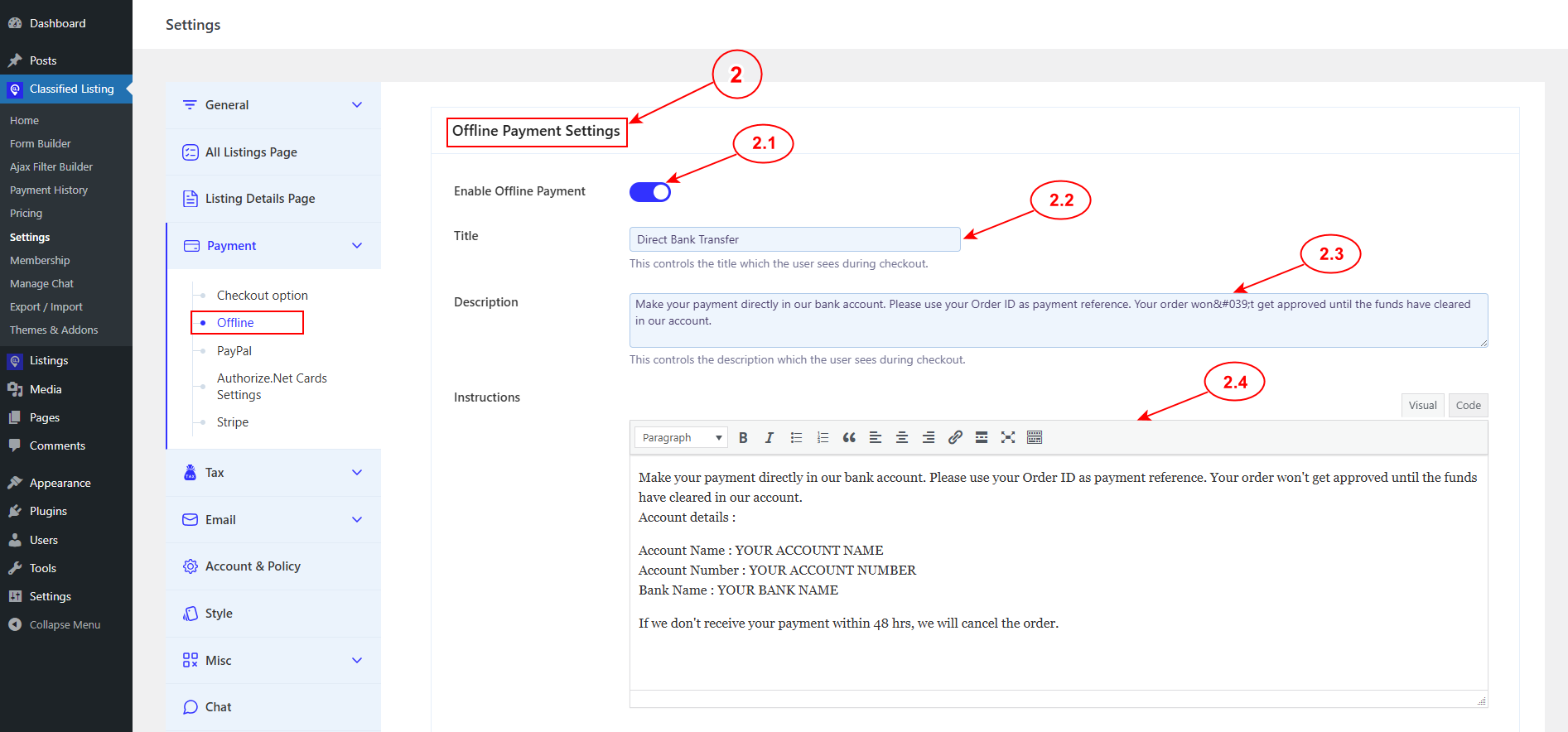 Offline Payment Settings