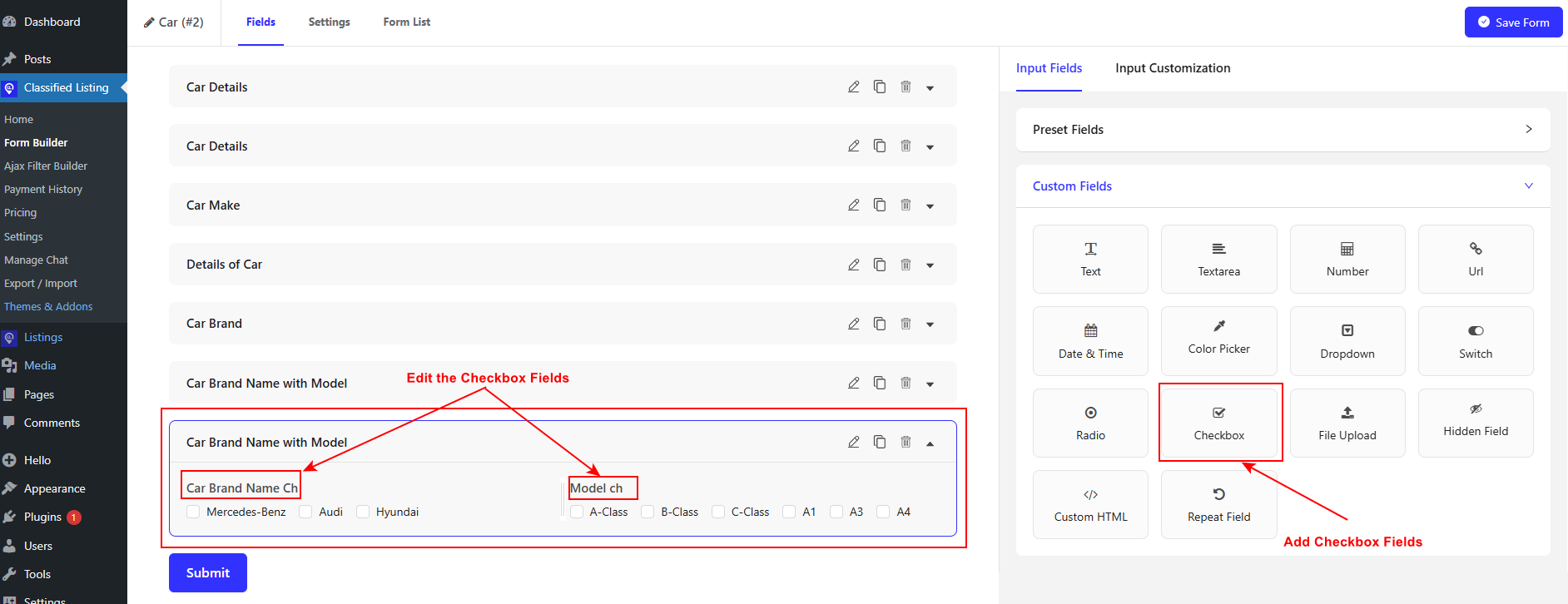 Add & Edit Checkbox Fields