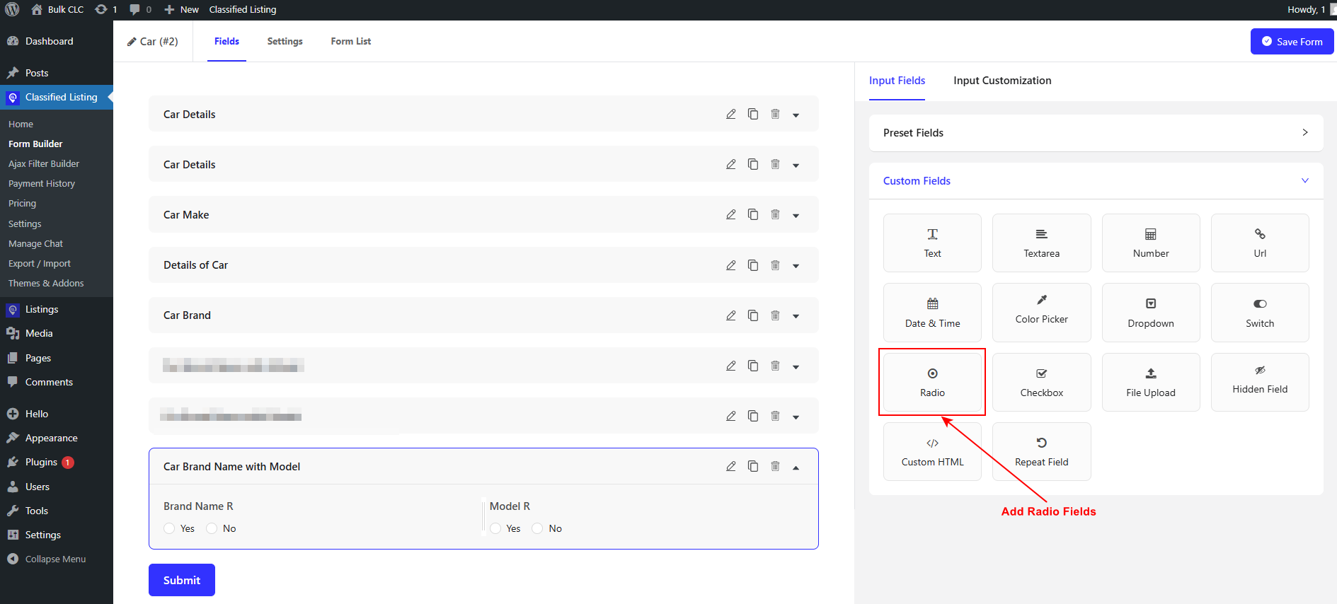 Add Radio Fields in Smart Dependency