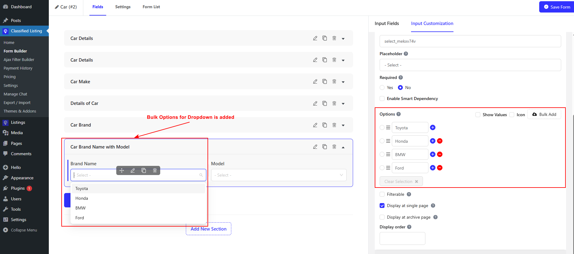 Bulk Options for Dropdown is added