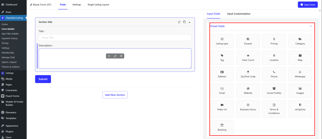Preset Fields - Classified Listing Main Documentation