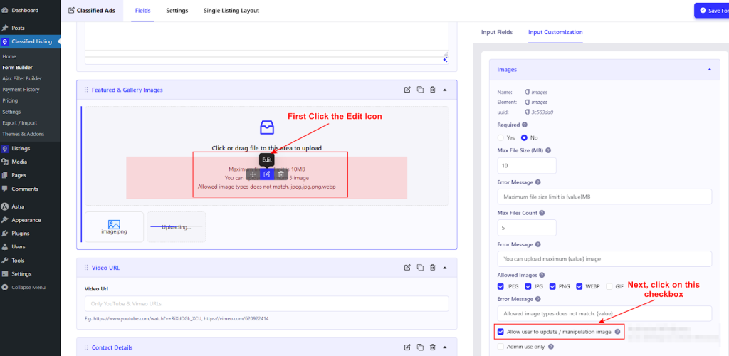 Allow Users to Update Image