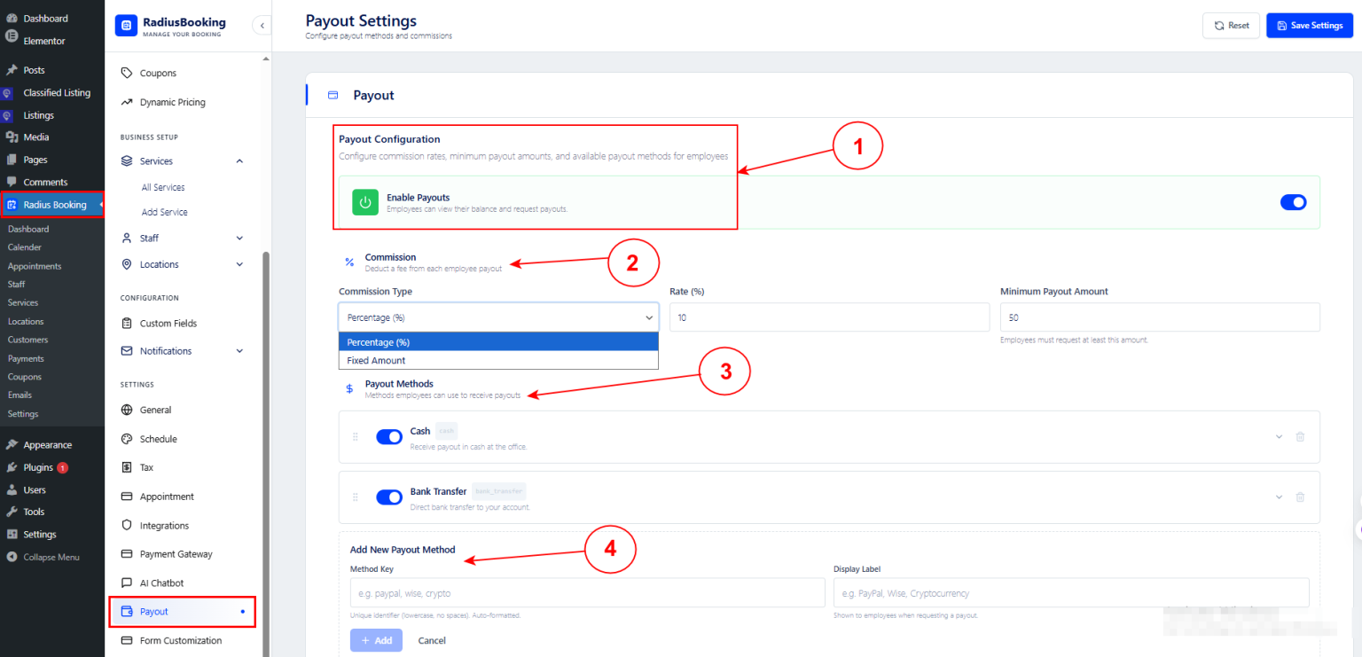 Payout Settings - Classified Listing Main Documentation
