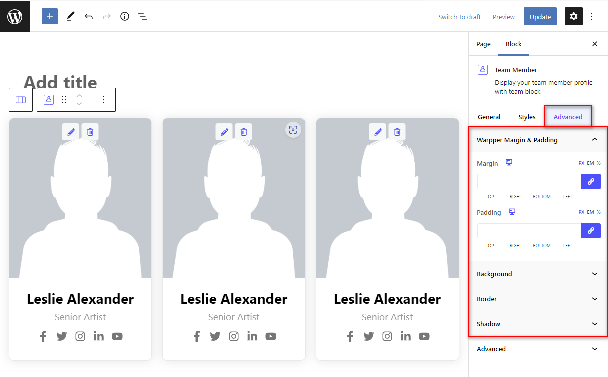 Team Member – Radius Blocks – Documentation