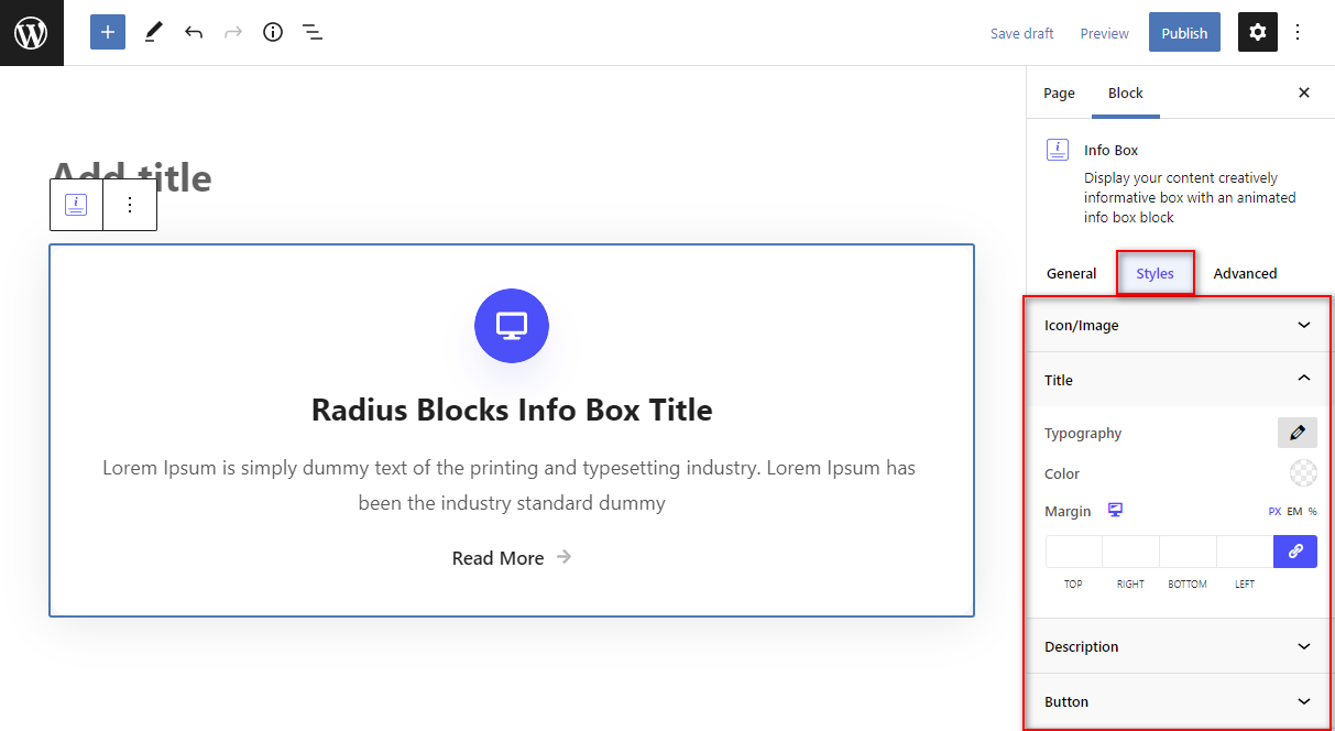 Info box Block – Radius Blocks – Documentation
