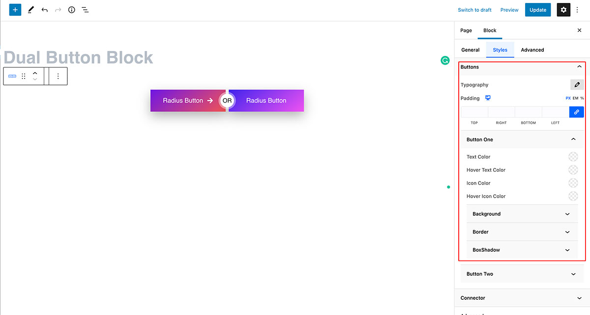 Dual Button – Radius Blocks – Documentation