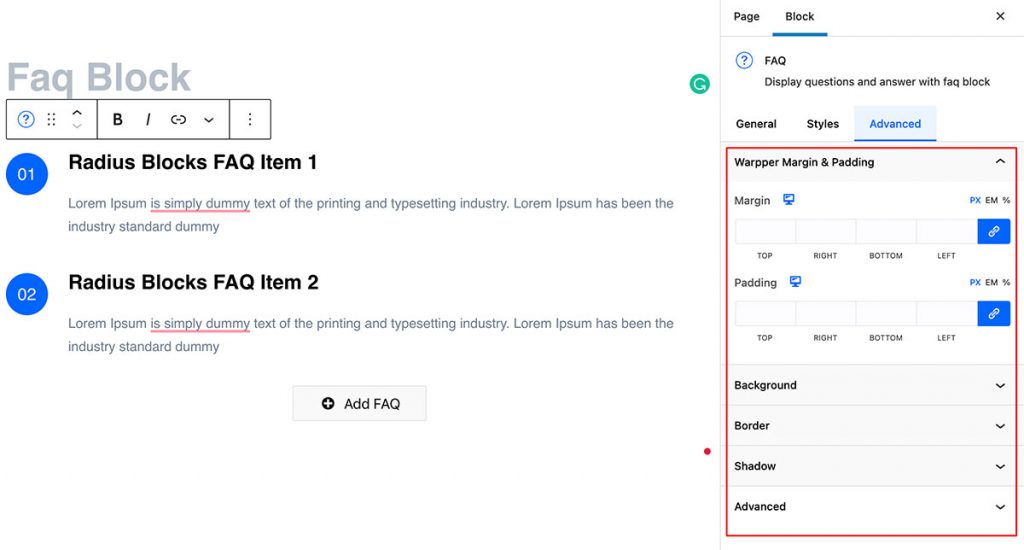 FAQ Block – Radius Blocks – Documentation