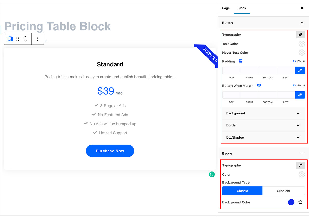 Pricing Table Block – Radius Blocks – Documentation