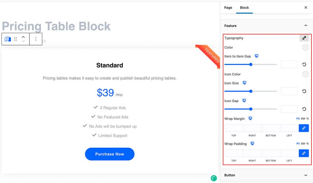 Pricing Table Block – Radius Blocks – Documentation