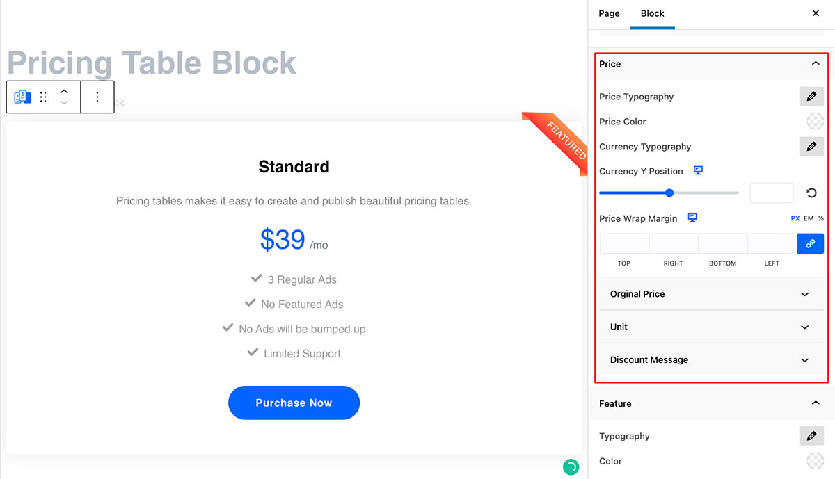 Pricing Table Block – Radius Blocks – Documentation