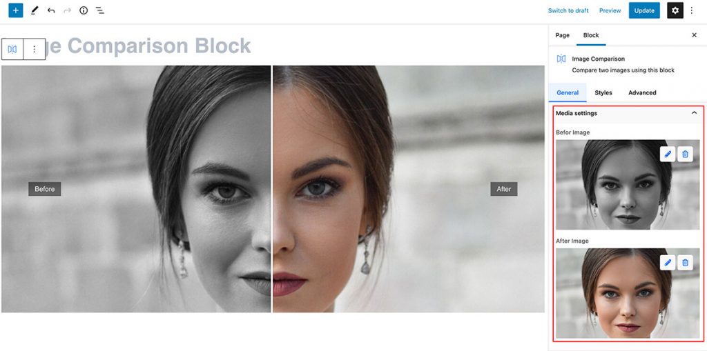 Image Comparison Block – Radius Blocks – Documentation