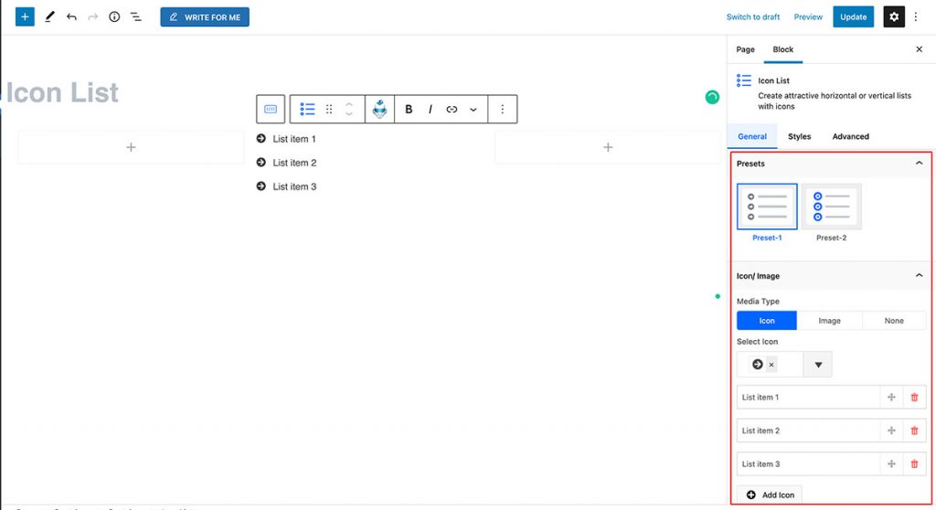 Icon List Block – Radius Blocks – Documentation