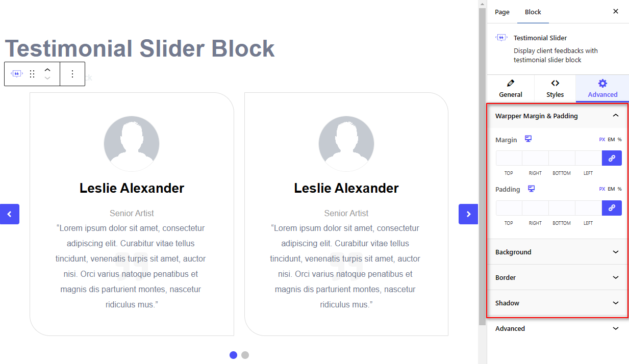 Testimonial Slider Block – Radius Blocks – Documentation