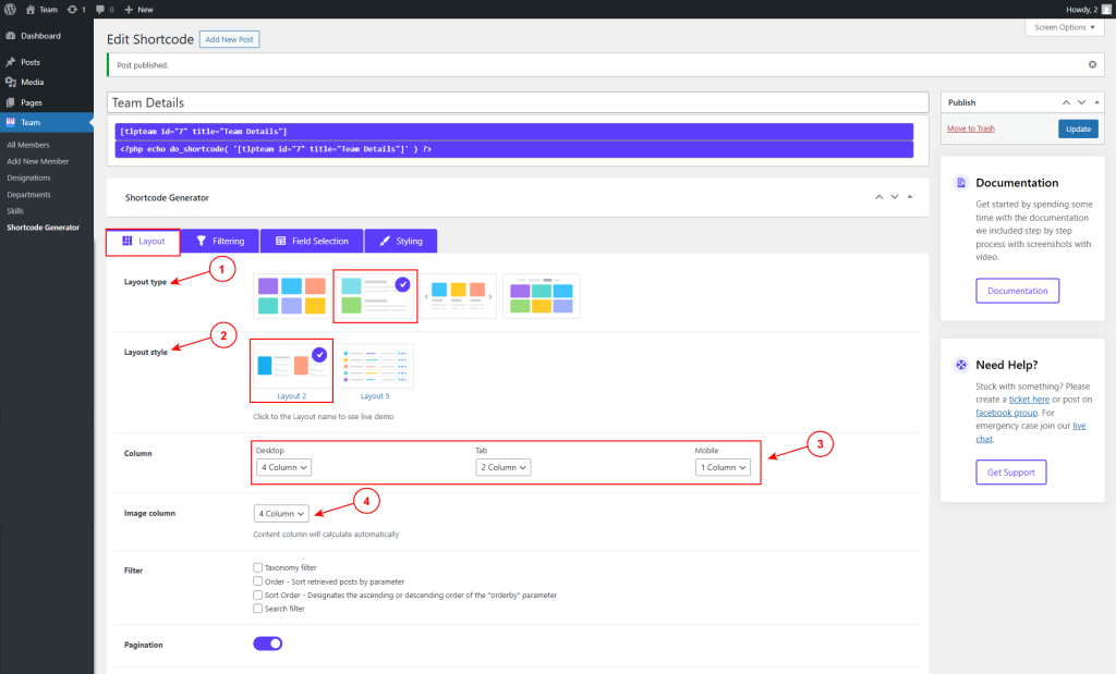 Create List Layout – WordPress Team members plugin