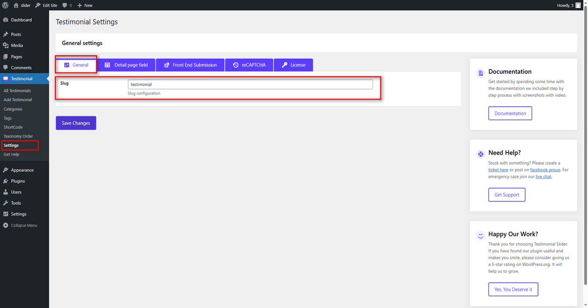 General Settings – Testimonial Slider & Showcase WordPress Plugin