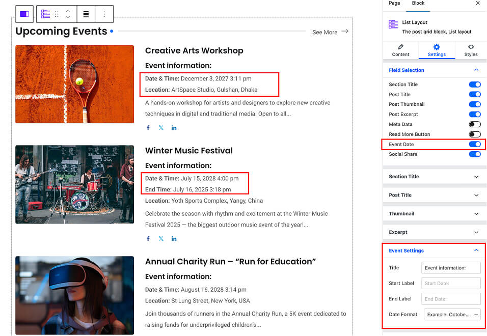 Event Integration with The Post Grid [PRO] – Post Grid Plugin for WordPress
