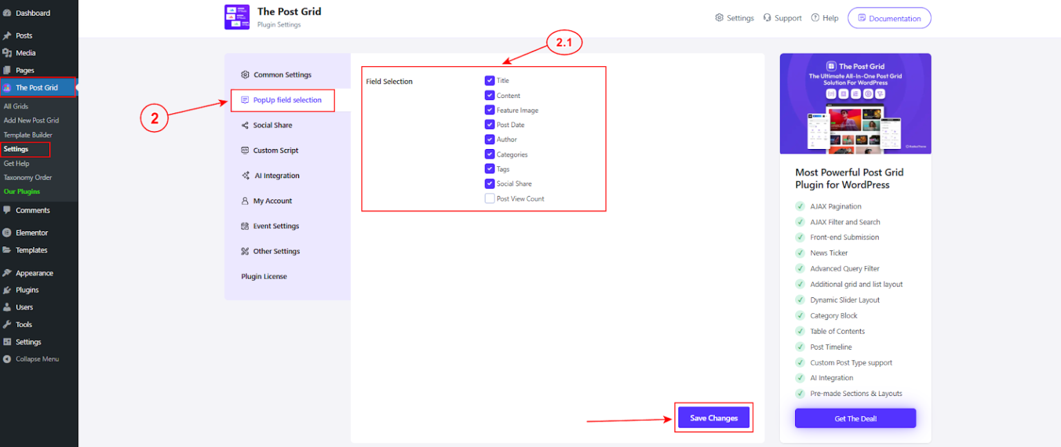 Pop Up Field Selection (PRO) – Post Grid Plugin for WordPress